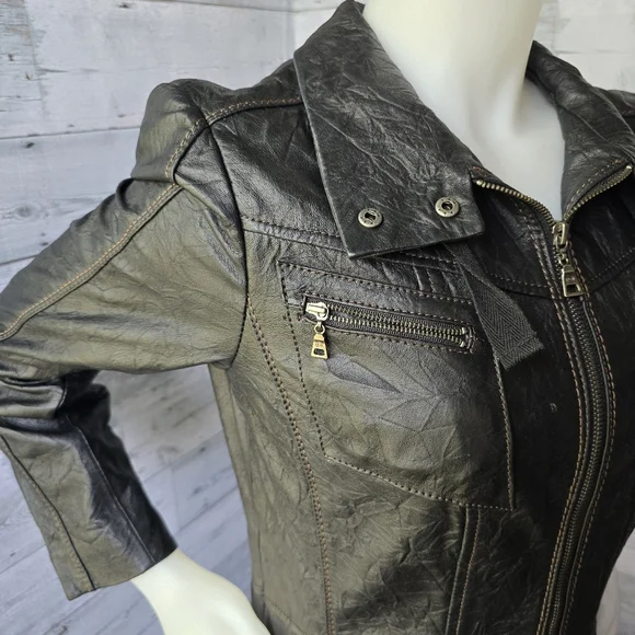 Danier Wrinkled Texture Black Leather Jacket Womens Small - Picture 4 of 16